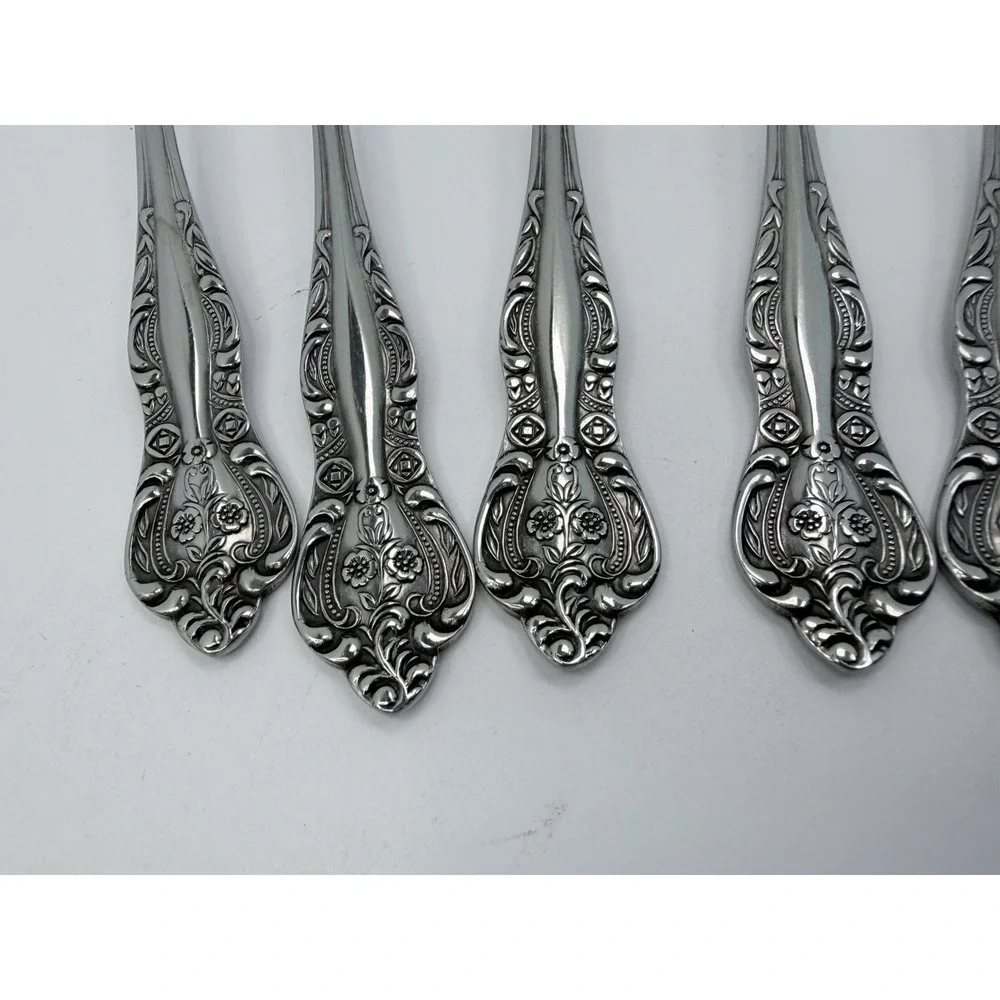 Stanley Roberts DYNASTY Stainless 5 Petal Flower - Set of 8 Soup Spoons Japan